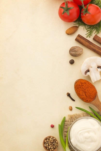 Food ingredients and spices on aged