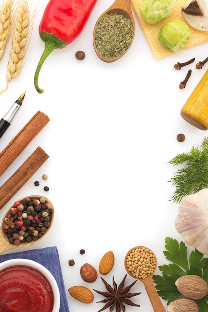 Food ingredients and spices isolated on white