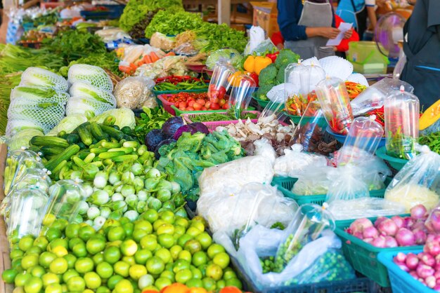 Food market with fruit and vegetable stall