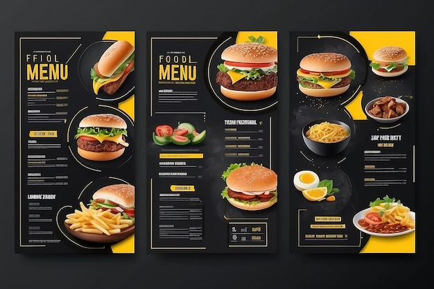 food menu banner template with seven size and yellow black color