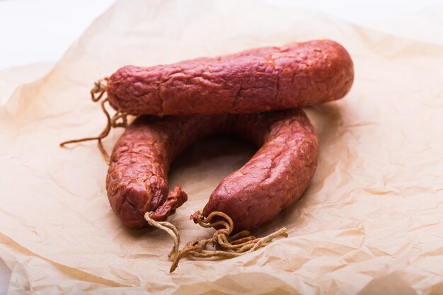 Food, national cuisine and delicious concept - Traditional Central Asian horse meat sausage