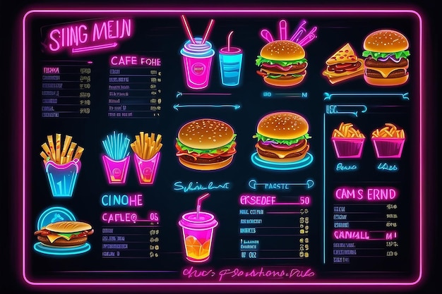 food neon sing vector illustration Cafe menu template neon style Fast food neon icon