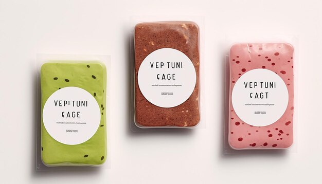 Food packaging for sustainable vegan meat on a white background