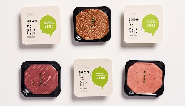 Photo food packaging for sustainable vegan meat on a white background