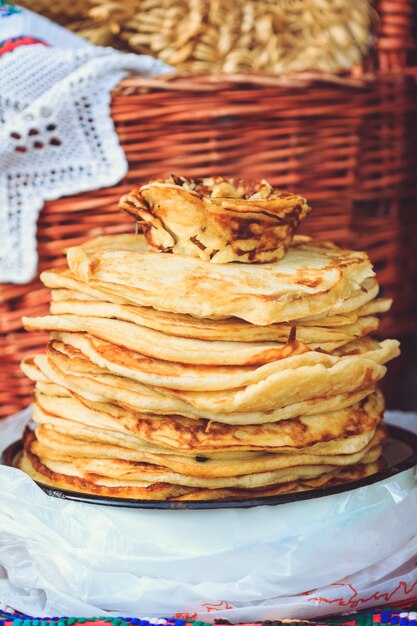 Food pancakes for the holiday Maslenitsa in Belarus