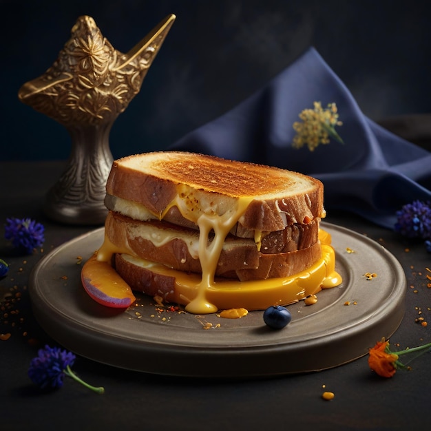 焼いたチーズのサンドイッチを特徴とする食品写真
