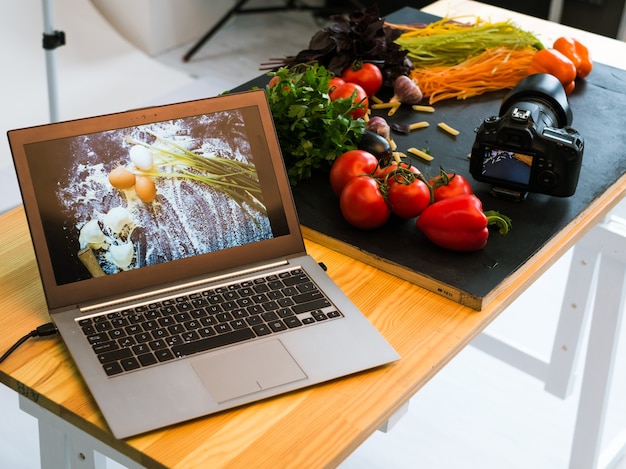 Food photography advertisment laptop photo e-commerce technology concept