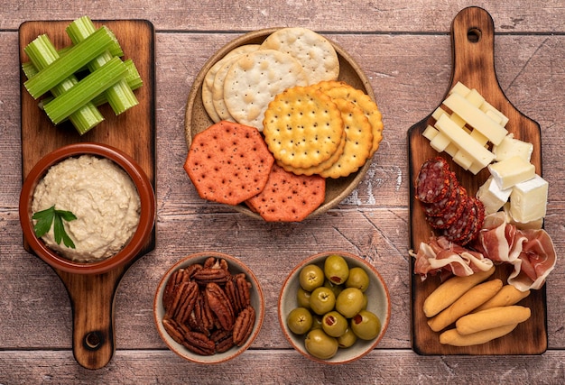 Food photography of appetizer hummus and cheese