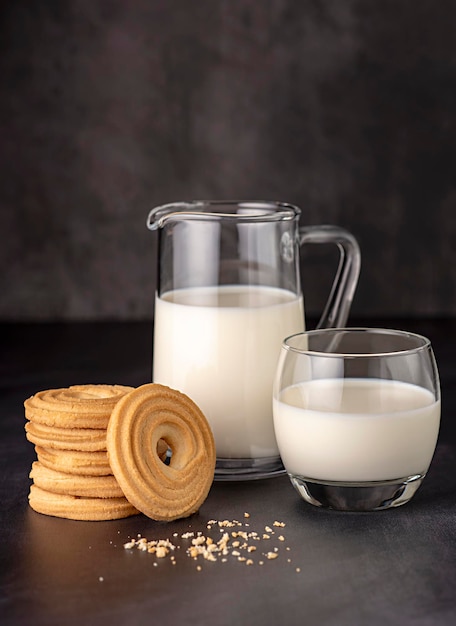 Food photography of biscuits and milk