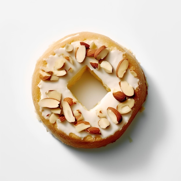 Photo food photography of donut with almond slice isolated on white background