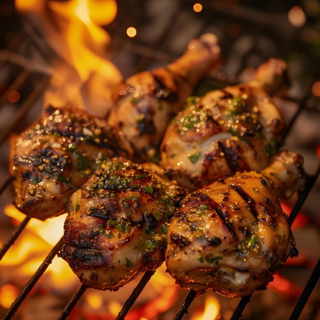 Foto fotografia di cibo di stufato di pollo alla griglia sul barbecue