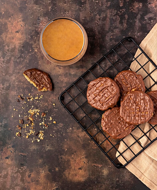 Food photography of hot chocolate and cookie