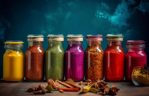 Food photography jar spices hot herbal Frond glass ginger vertical Generate Ai
