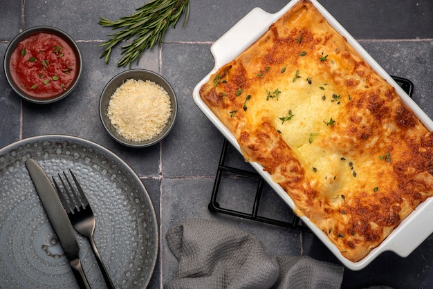 Food photography of lasagna