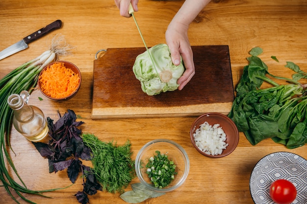 Food photography. Making a vegetable salad