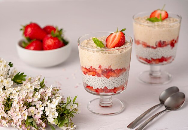 Food photography of oatmeal with strawberry