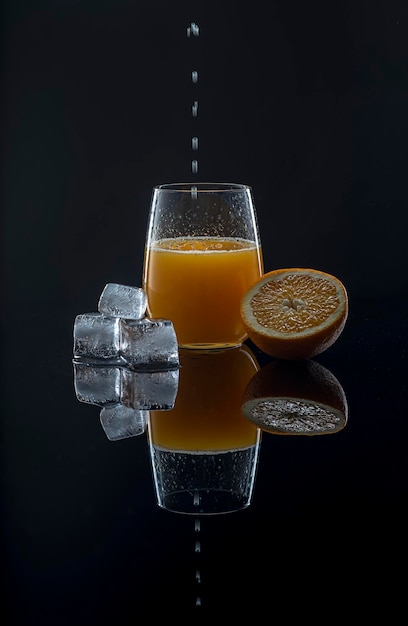 Food photography of orange juice ice cubes orange