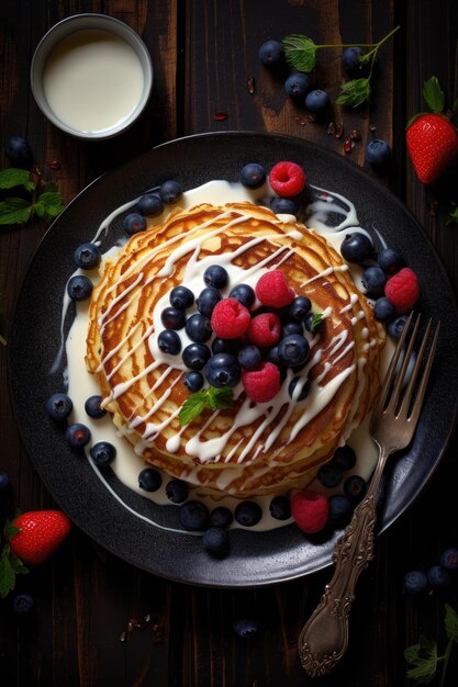 a food photography of pancakes with berries generative ai