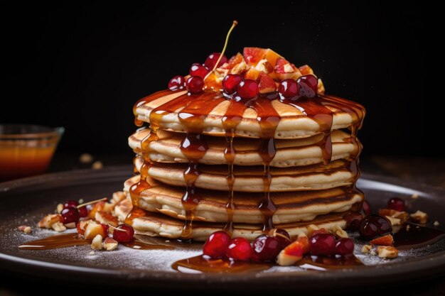 a food photography of pancakes with berries generative ai