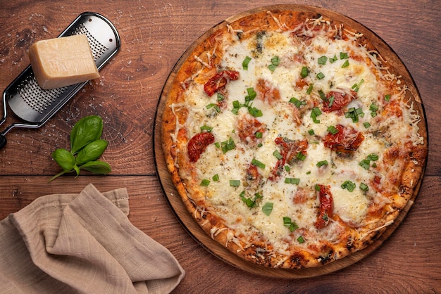 Food photography of pizza with cheese