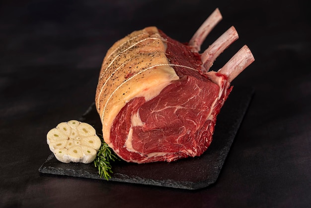 Food photography of raw beef with bones