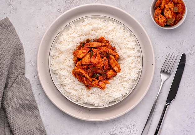 food photography of rice with chicken stew