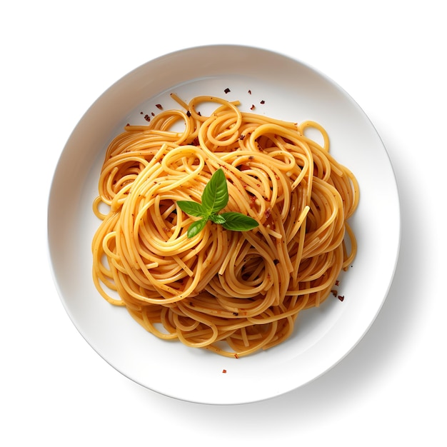 Food photography of Spaghetti on plate isolated on white background