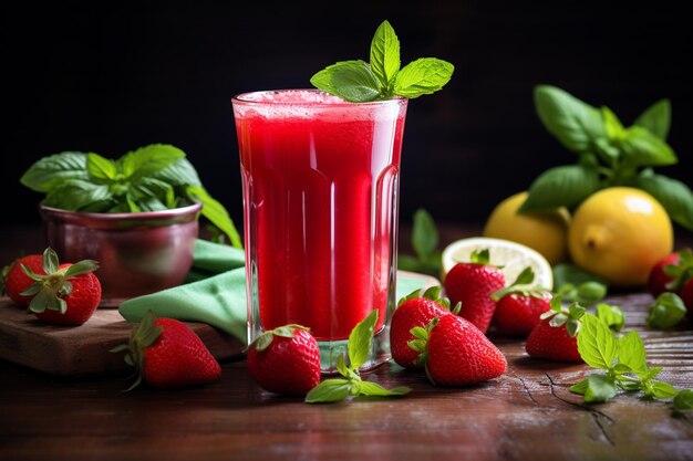 Foto fotografia alimentare succo di fragole