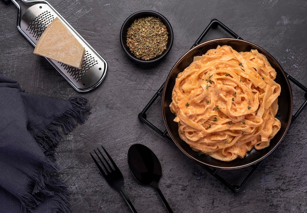 Food photography of tagliatelle with parmesan