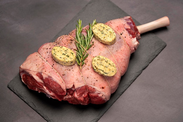 Food photography of uncooked lamb