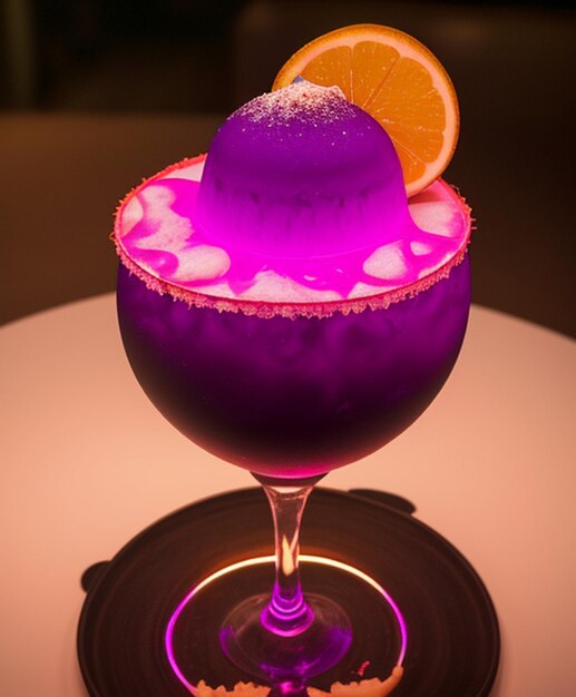 Photo food photos a purple drink with a slice of orange on top of it