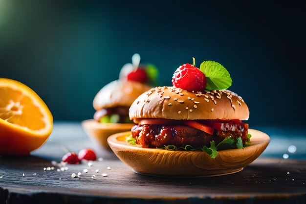 Foto cibo su un piatto con frutta in cima