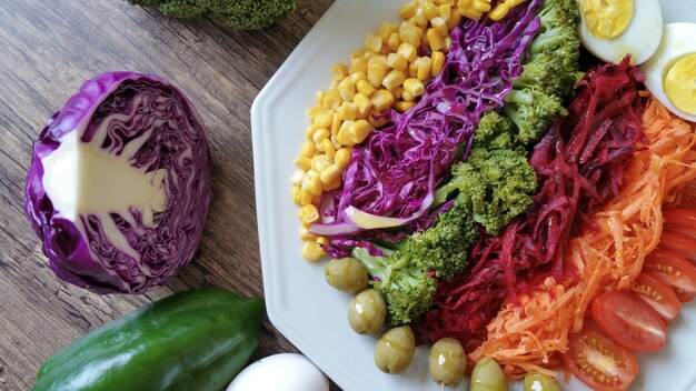 Food plate with healthy colorful salad.