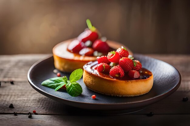 food on a plate with strawberries and mint