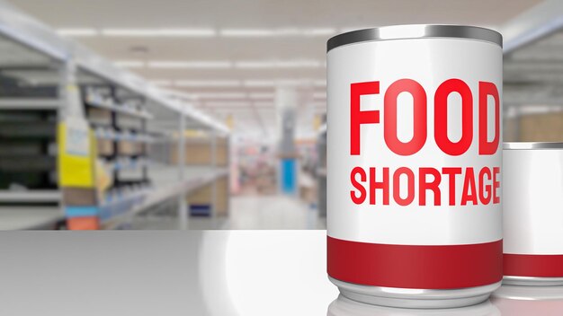 Food product can on shelf in super market 3d rendering