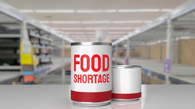 Food product can on shelf in super market 3d rendering