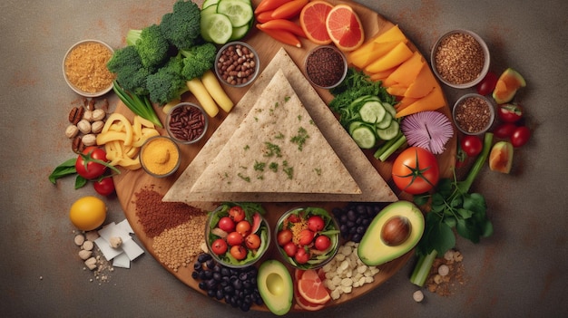 Photo food pyramid top down view