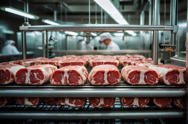 Photo food safety inspector in a meat cold storage facility