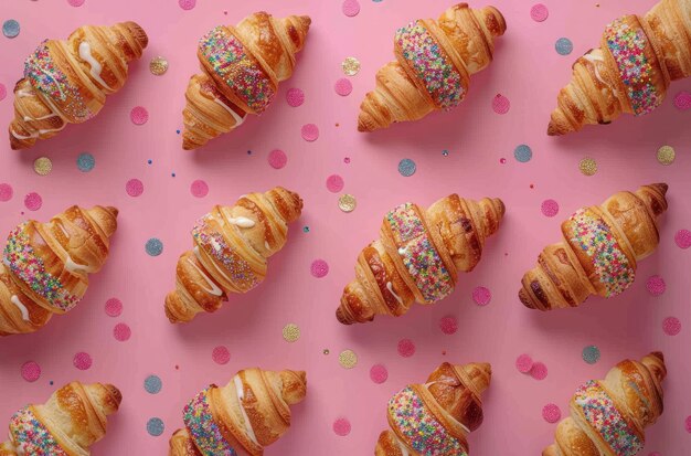 Photo food shaped pastries on a pink background