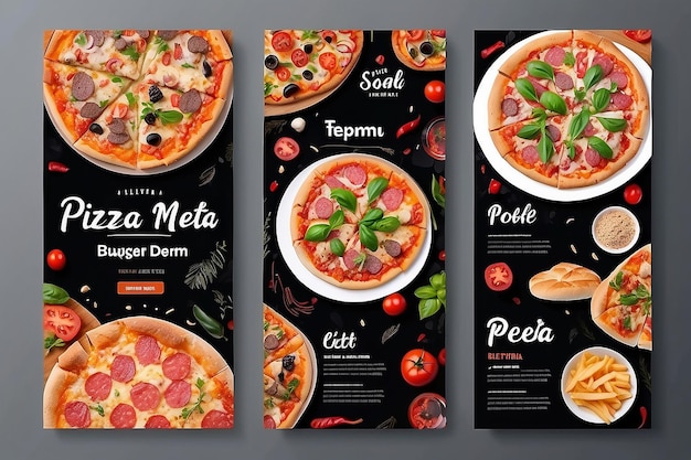 Foto food social media feed post template per il menu flyer di promozione delle vendite per pizza burger
