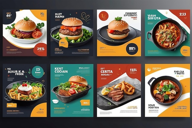 Food social media post sjabloon hoge resolutie Set van vierkante banner sjabloon ontwerp
