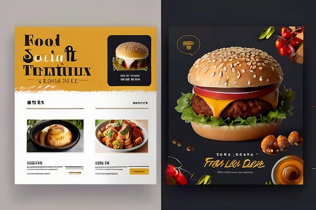 Food social media post sjabloon hoge resolutie Set van vierkante banner sjabloon ontwerp