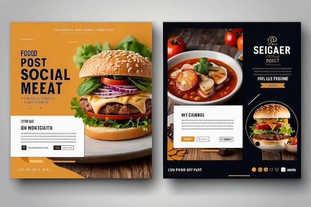 Food social media post sjabloon hoge resolutie Set van vierkante banner sjabloon ontwerp