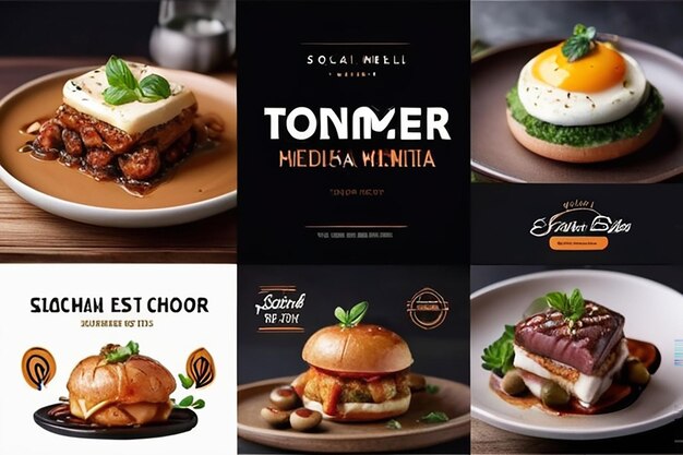 Food social media post template high resolution Set of square banner template design