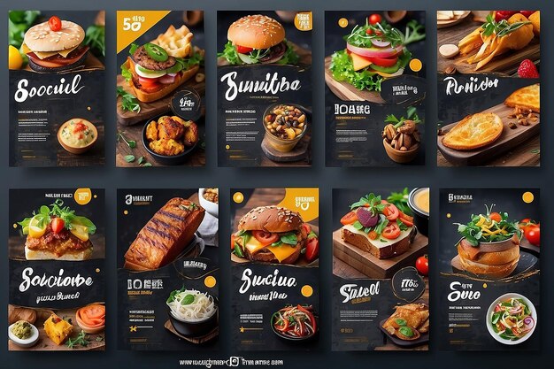 Food social media post template high resolution Set of square banner template design