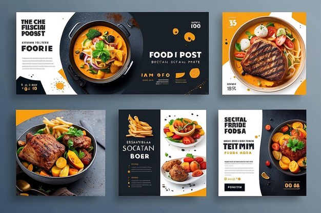 Food social media post template high resolution Set of square banner template design