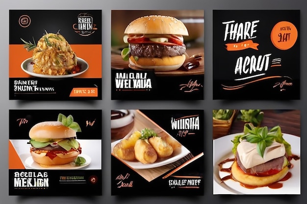 Photo food social media post template high resolution set of square banner template design