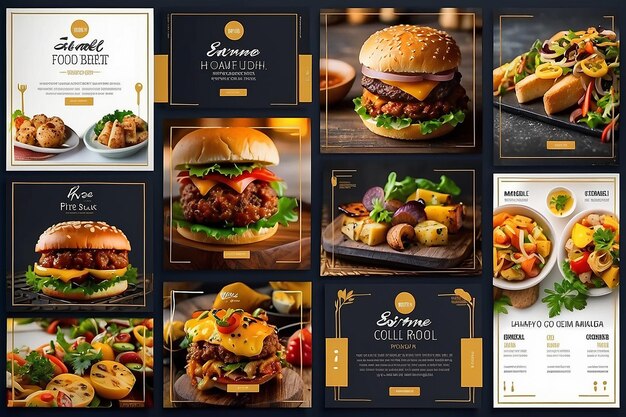 Food social media post template high resolution Set of square banner template design