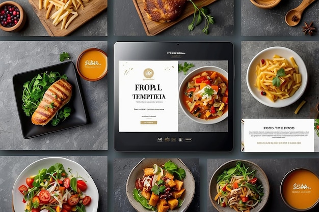 Photo food social media post template high resolution set of square banner template design