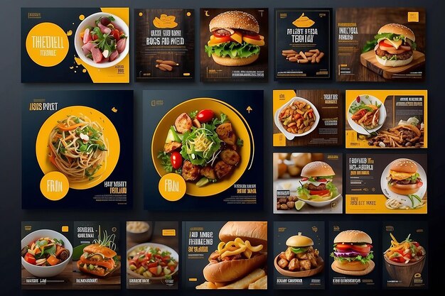 Photo food social media post template high resolution set of square banner template design